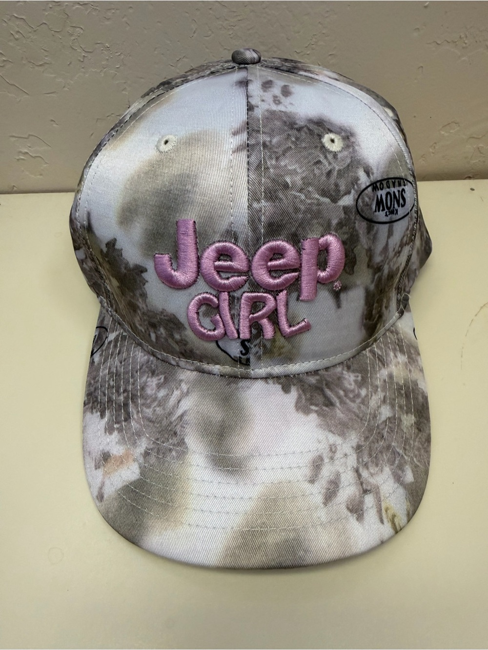Jeep Girl Snow Camo Baseball Cap Pink Embroidered Logo Adjustable Women’s Hat